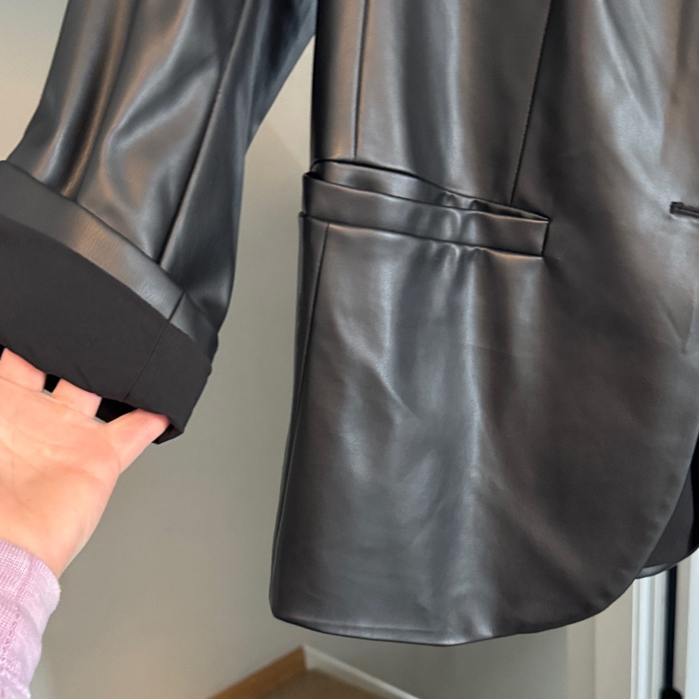 Black Faux Leather Blazer - Picture 3 of 5